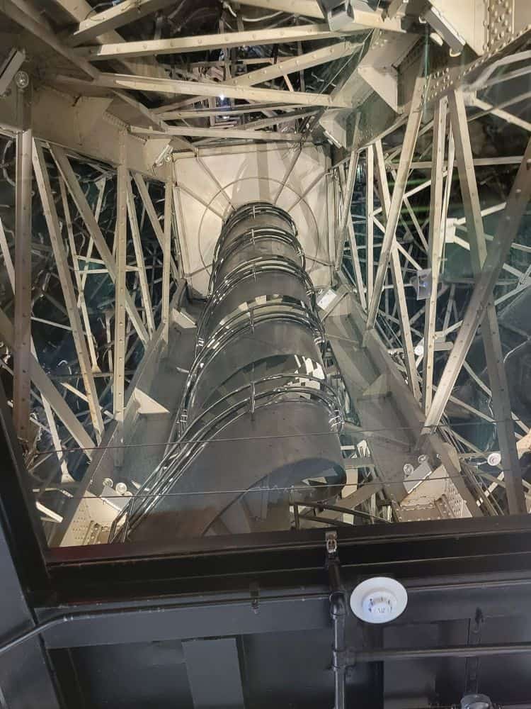 inside the statue of Liberty looking at the staircase