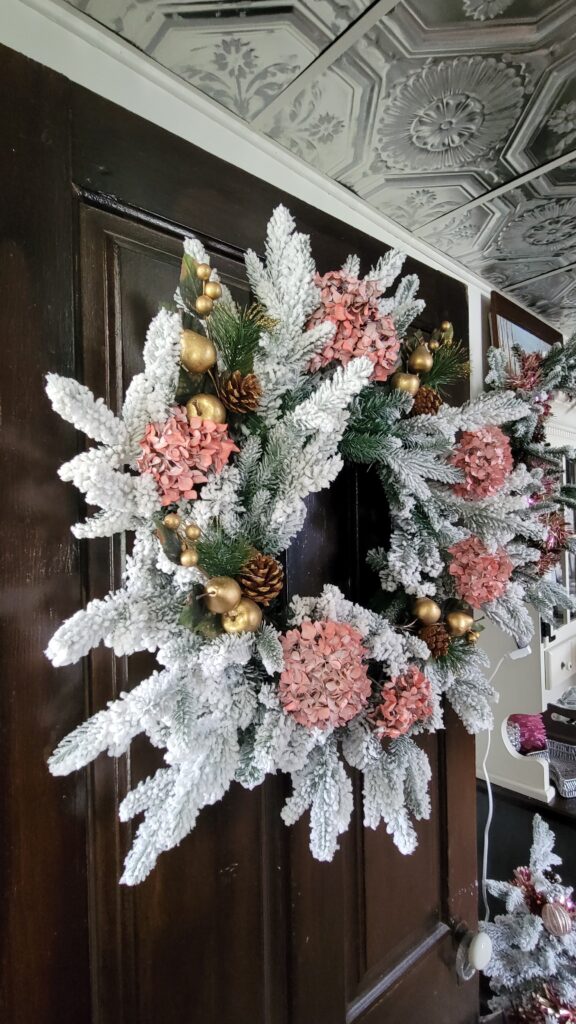 pink blush and gold Christmas wreath