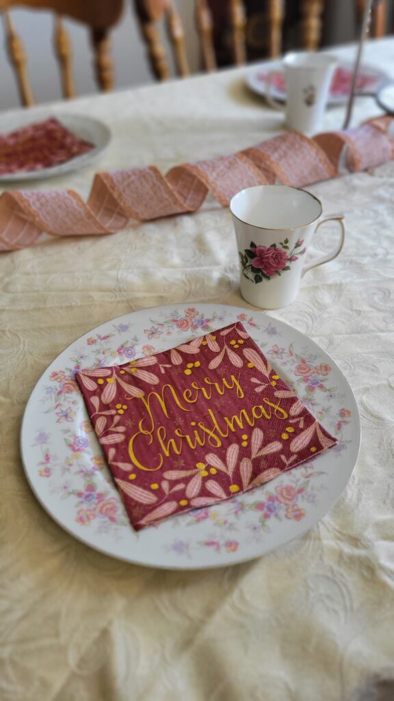 pink Christmas place setting