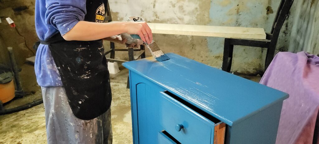 painting a blue cabinet