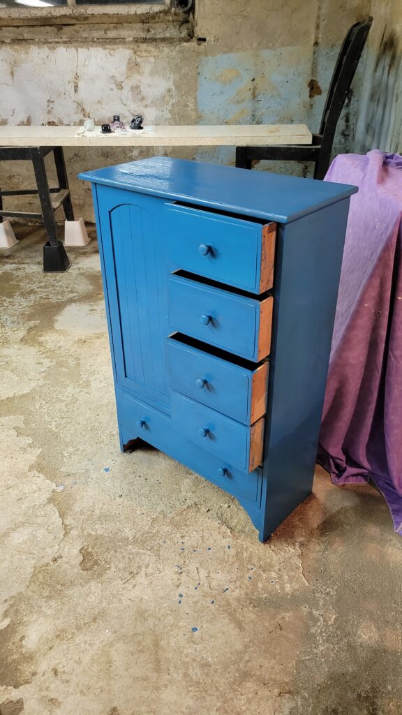 blue storage cabinet