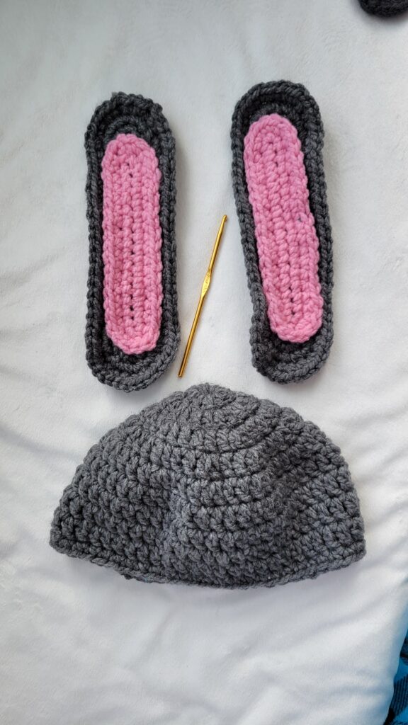 crochet ears and gray hat