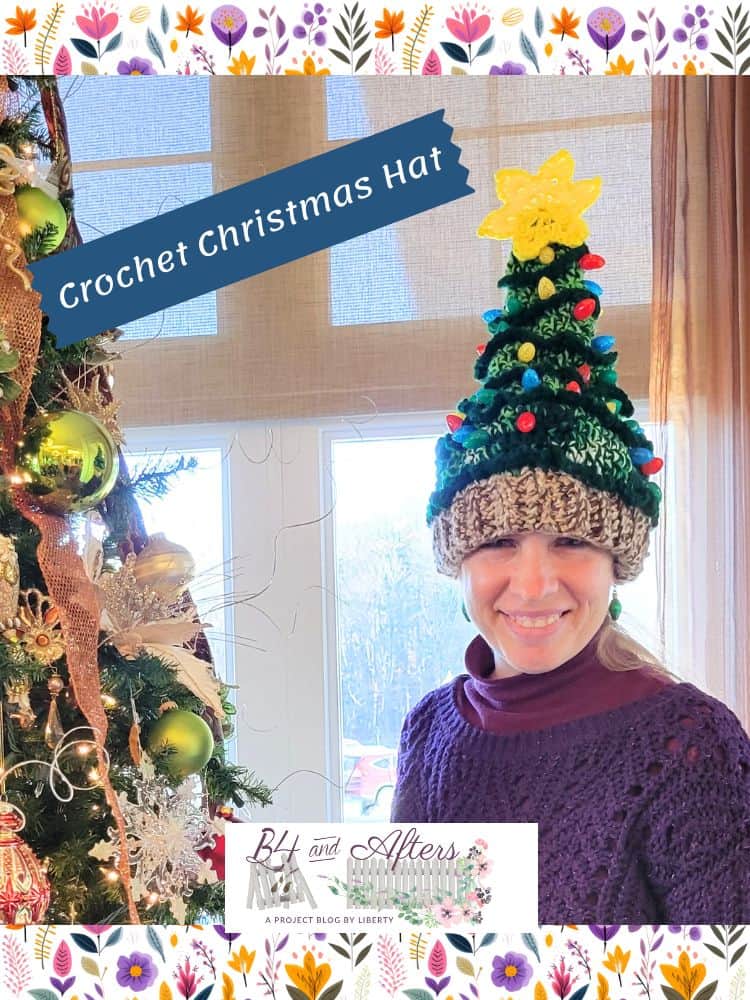crochet Christmas tree hat with yellow star ontop