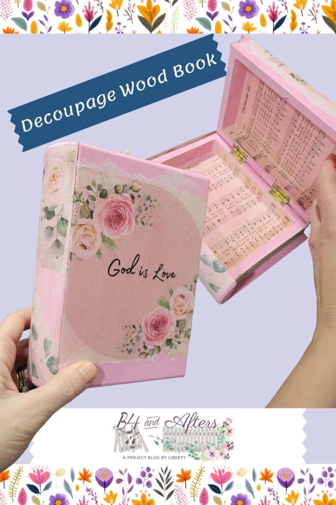 pink book decoupaged with napkins