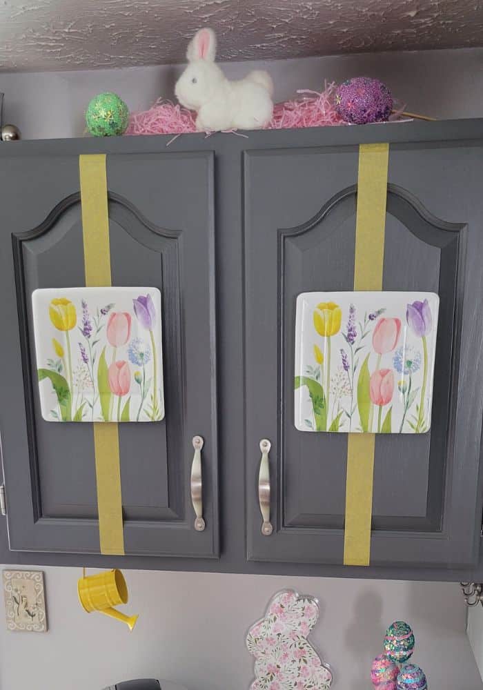 spring paper plate cupboard