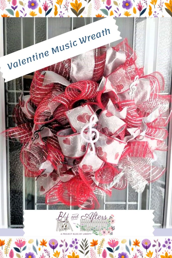 red and silver deco mesh Valentine music wreath