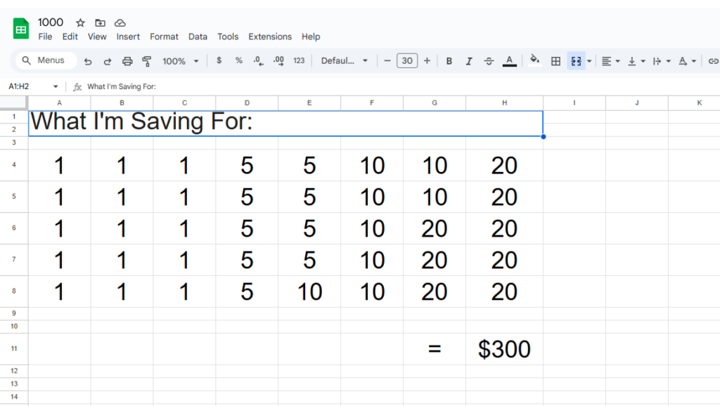money savings chart