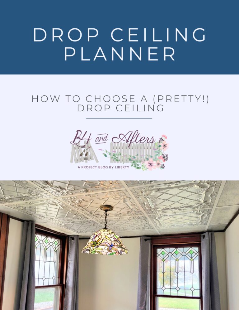 tin tile drop ceiling with stained glass light and windowns