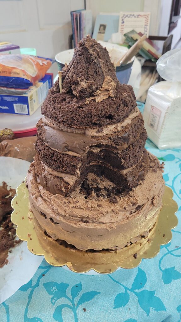 chocolate cake with rough frosting job