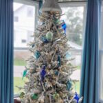 glass ornament blue and green Christmas tree