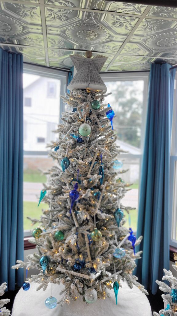 glass ornament blue and green Christmas tree