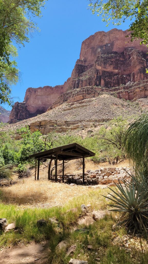 picnic area with canyon in background