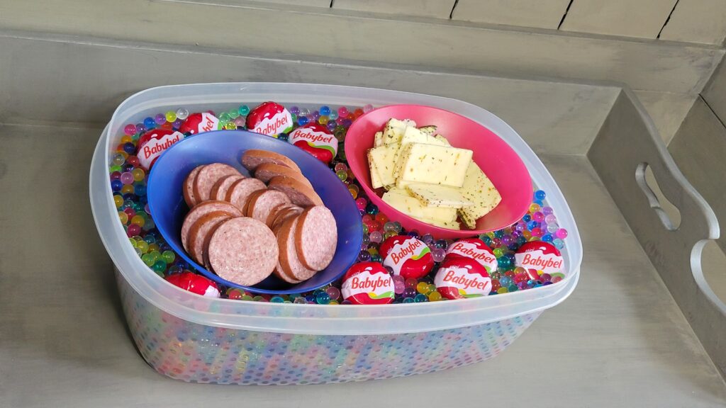meat and cheese in orbeez